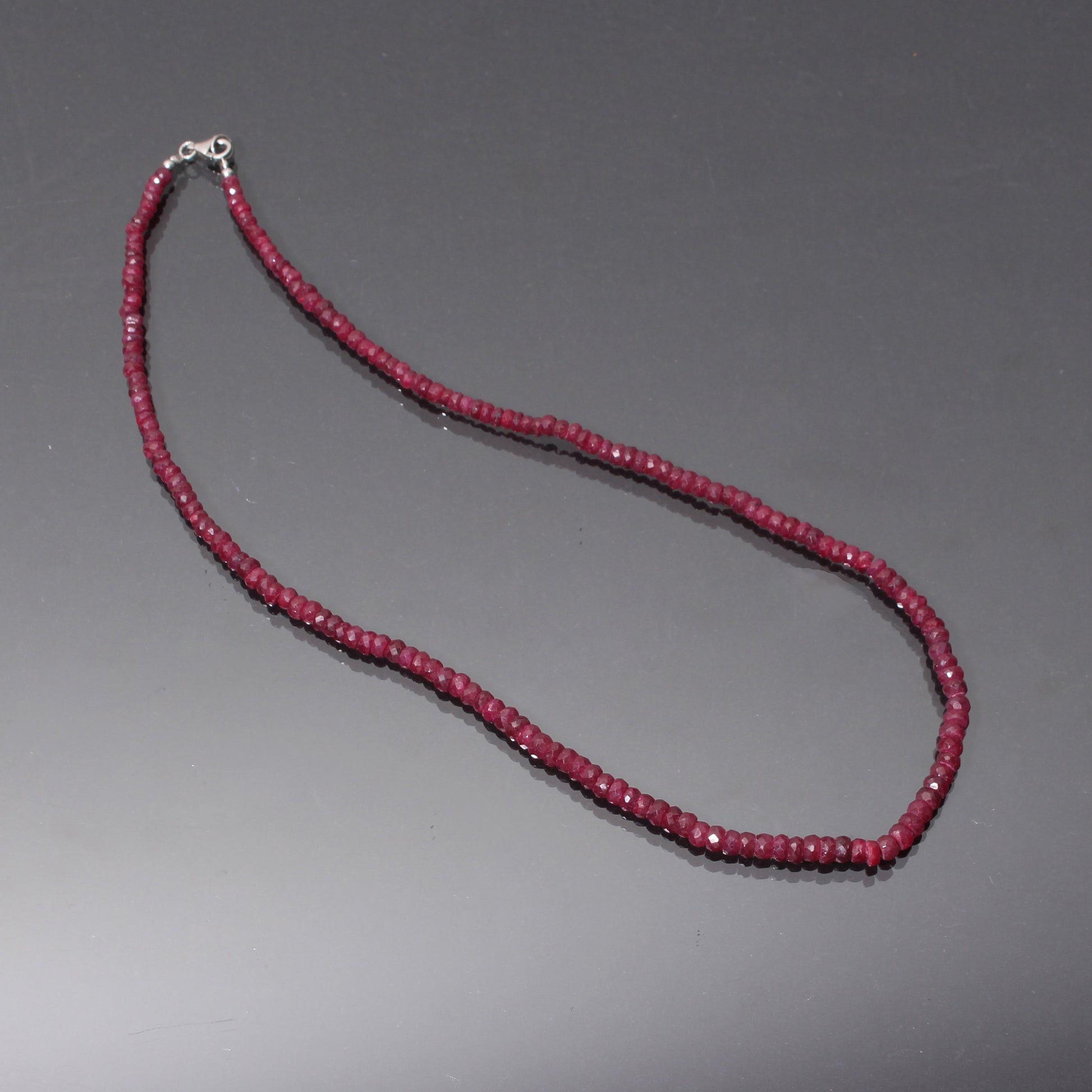 Natural Ruby Beaded Silver Necklace For Women (  Valentines Day Gift ) GemsRush