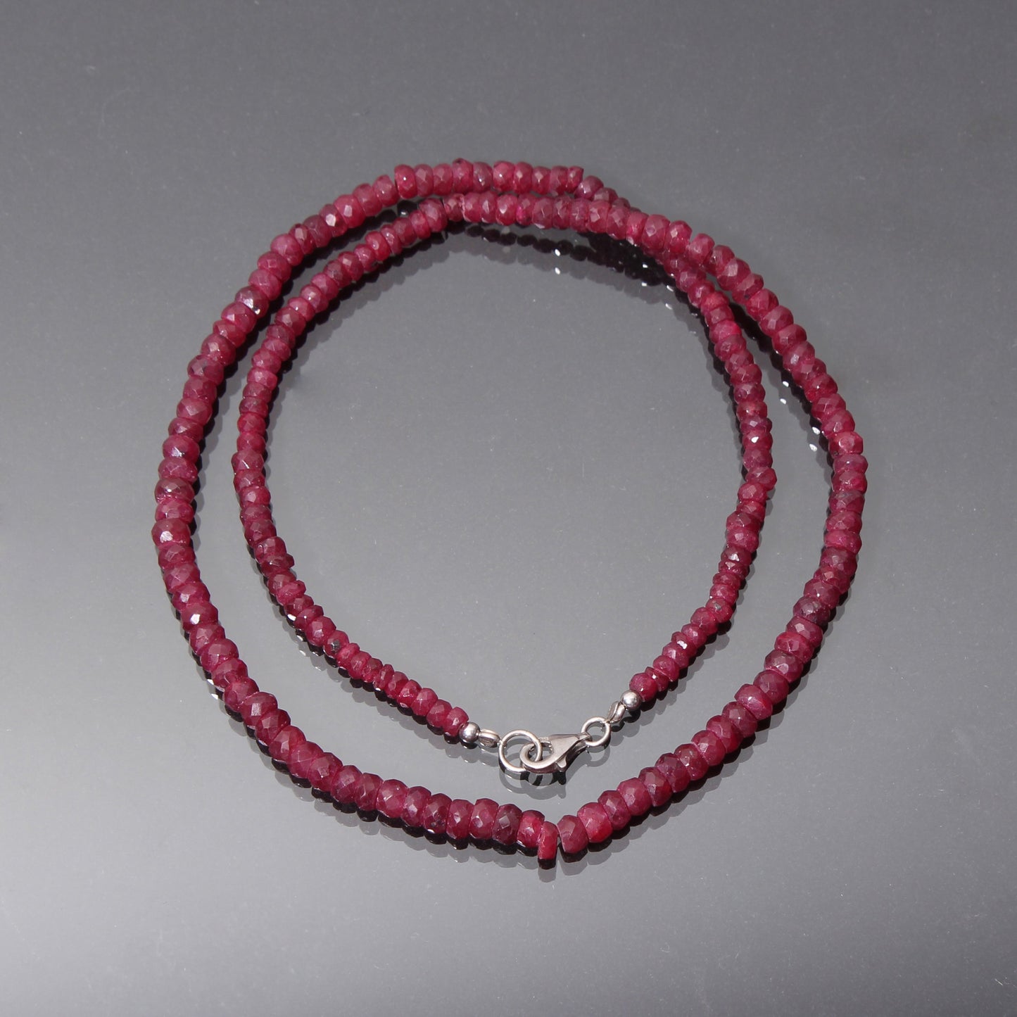 Natural Ruby Beaded Silver Necklace For Women ( Valentines Day Gift ) GemsRush