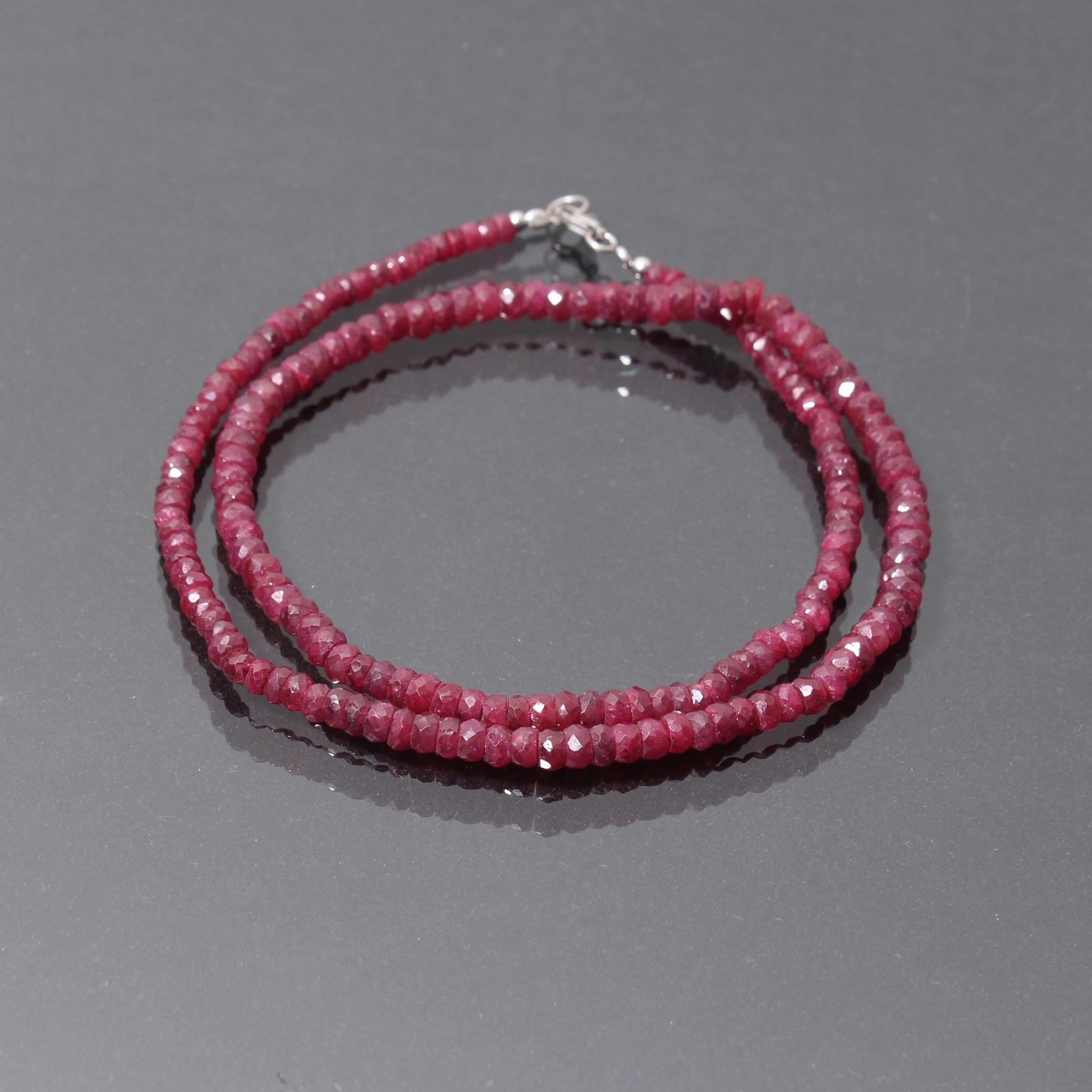 Natural Ruby Beaded Silver Necklace For Women (  Valentines Day Gift ) GemsRush