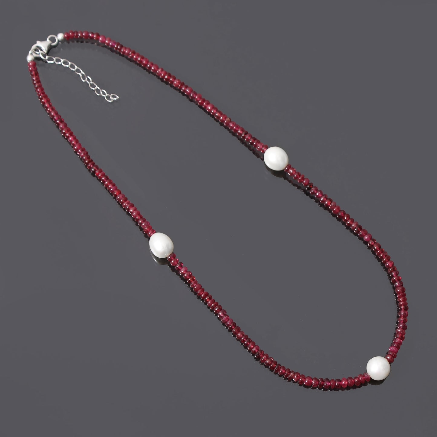 Natural Ruby & Pearl Beaded Charm Necklace, Smooth Rondelle Beaded Necklace , Gifted For Women . GemsRush