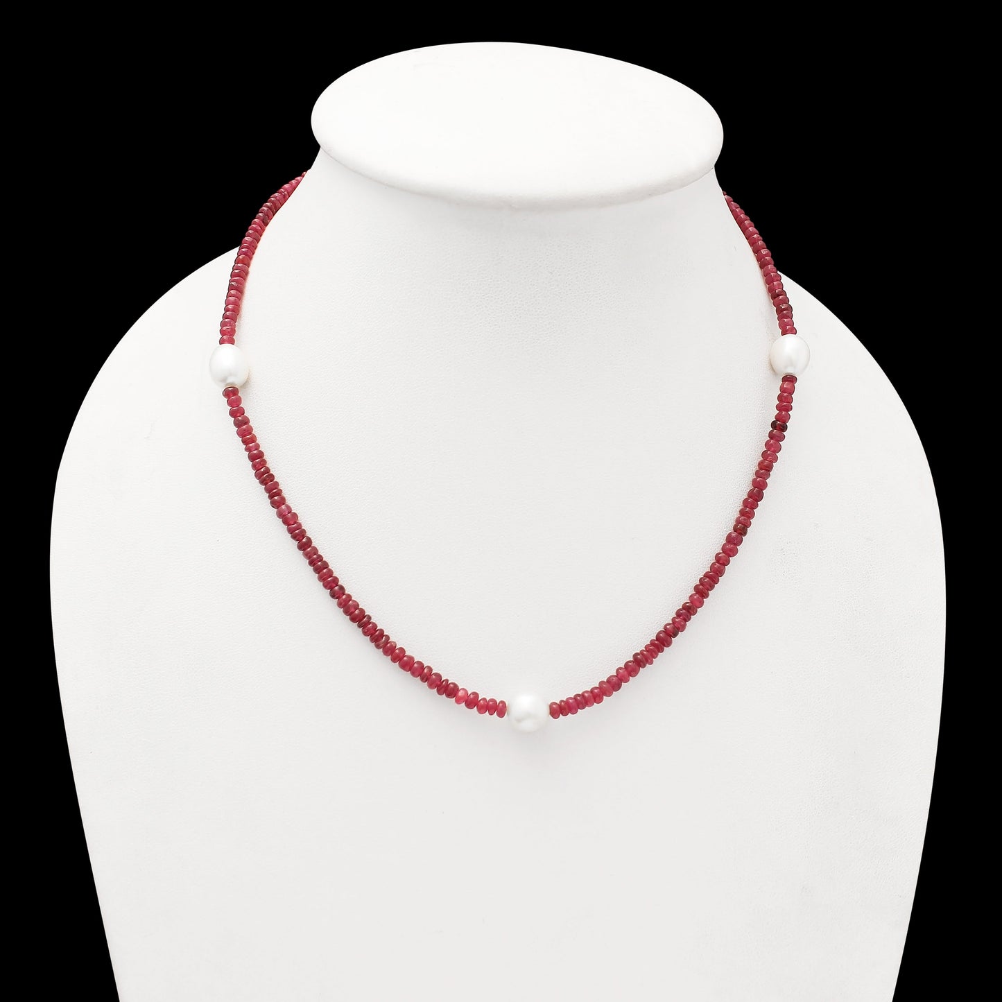 Natural Ruby & Pearl Beaded Charm Necklace, Smooth Rondelle Beaded Necklace , Gifted For Women . GemsRush