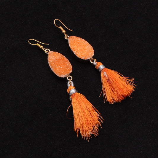 Orange Druzy Dangle Brass Earring GemsRush