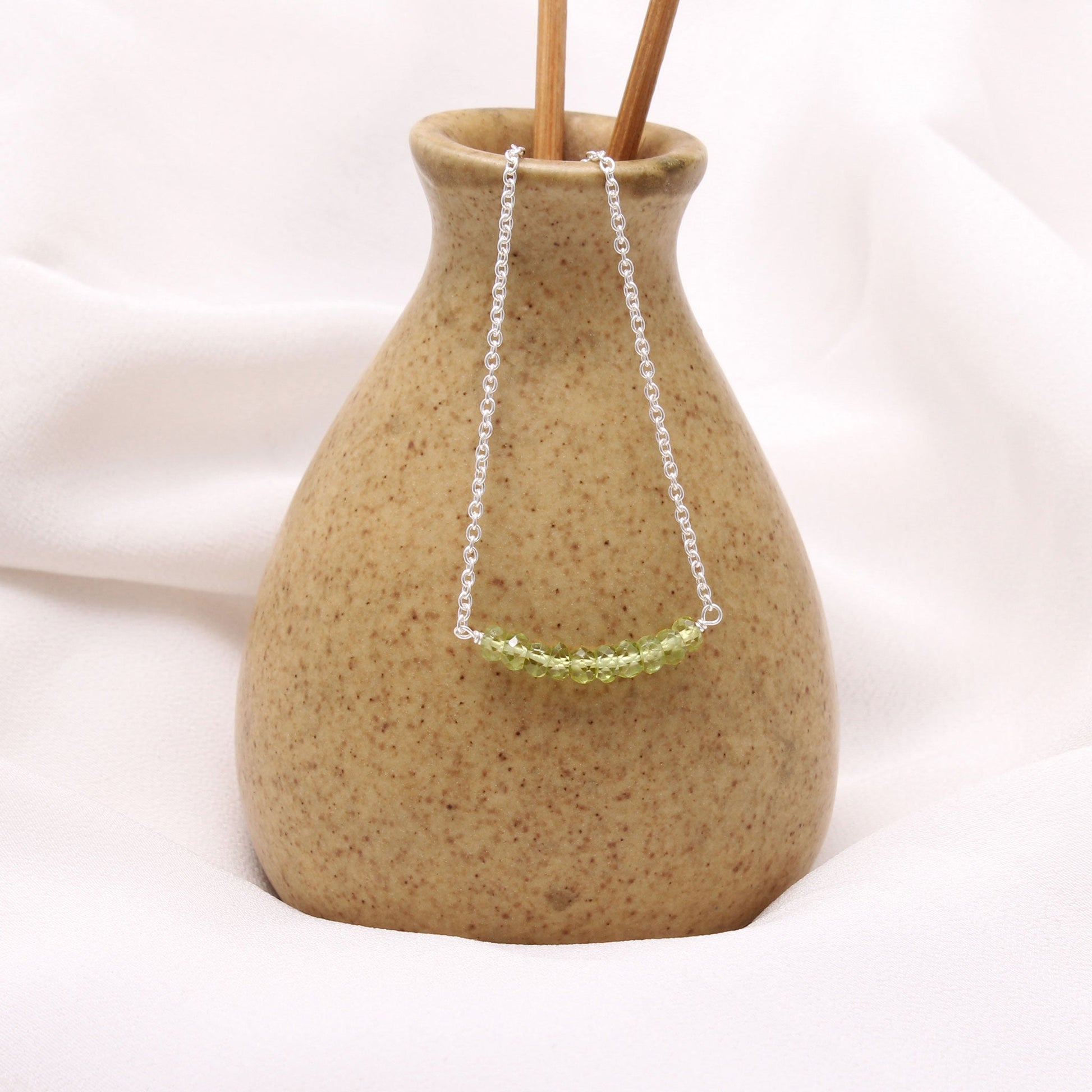 Peridot Studded Sterling Silver Minimalist Chain Necklace GemsRush