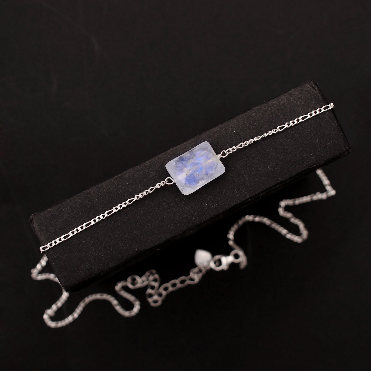 Rainbow Moonstone Necklace, Dainty Chain Necklace, Silver Necklace For Her, Gift For Wife GemsRush