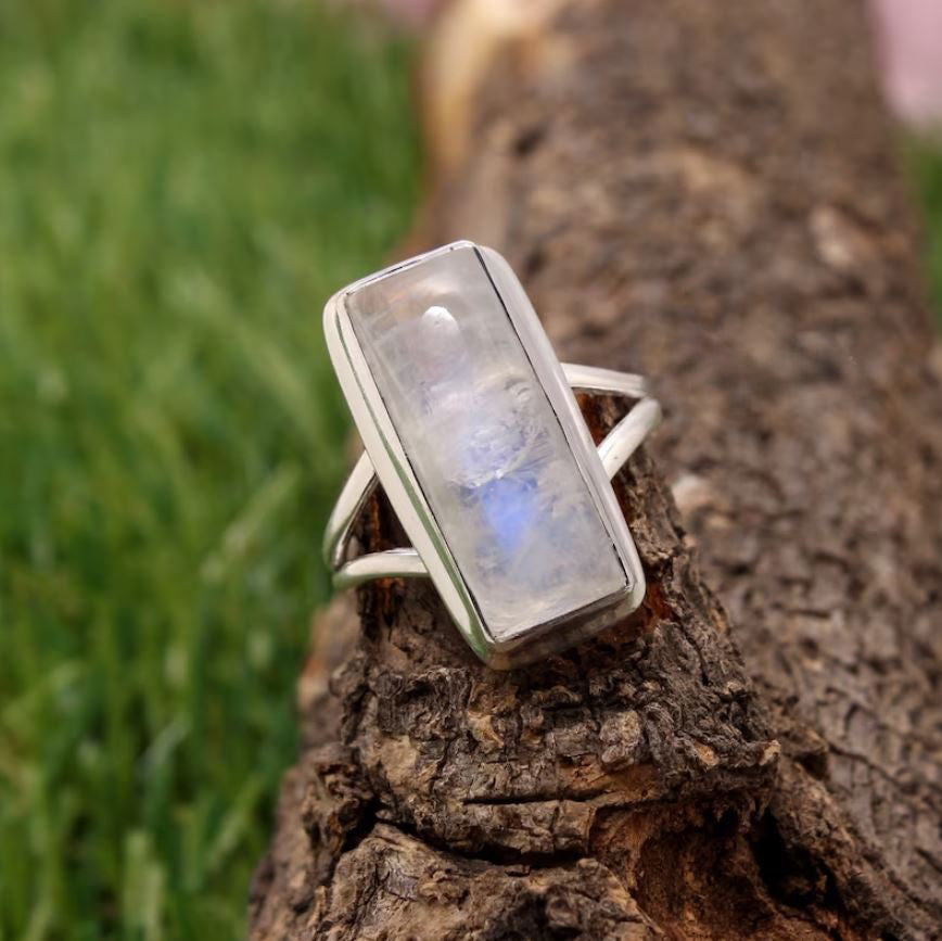 Rainbow Moonstone Silver Ring ( US- 6 3/4 Ring Size ) GemsRush