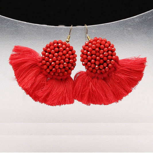 Red Coral Beads Earring With Tassel ( Gold Plated ) GemsRush
