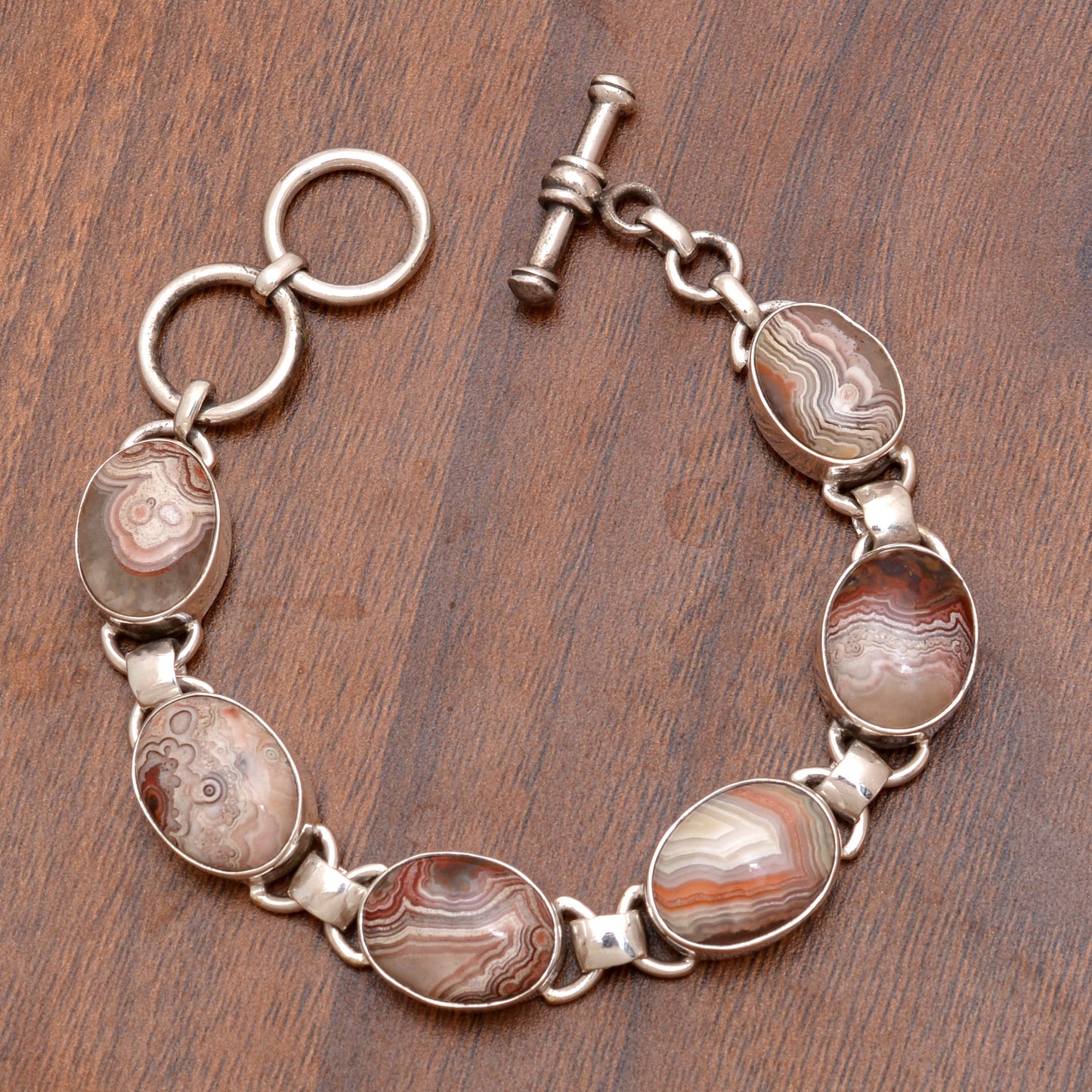 Rhodochrosite Gemstone Toggle Lock Silver Bracelet GemsRush