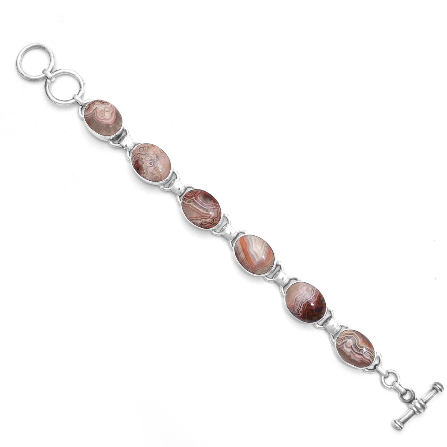 Rhodochrosite Gemstone Toggle Lock Silver Bracelet GemsRush