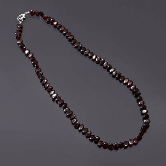 Smooth Oval Garnet Beads Silver Necklace GemsRush