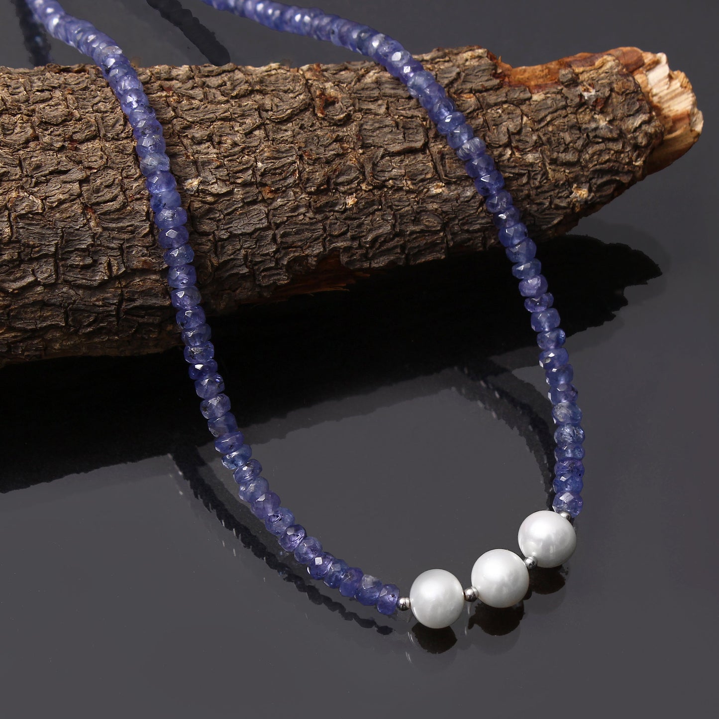 Stylish Tanzanite & Pearl Beaded Necklace ,Birthstone Natural Dual Stone Necklace, Gift for Love. GemsRush