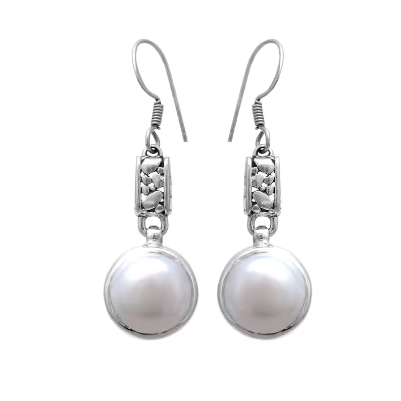 White Pearl Silver Dangle Earring GemsRush