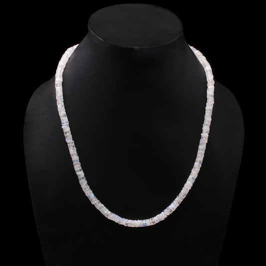 White Rainbow Moonstone Beaded Silver Necklace. GemsRush