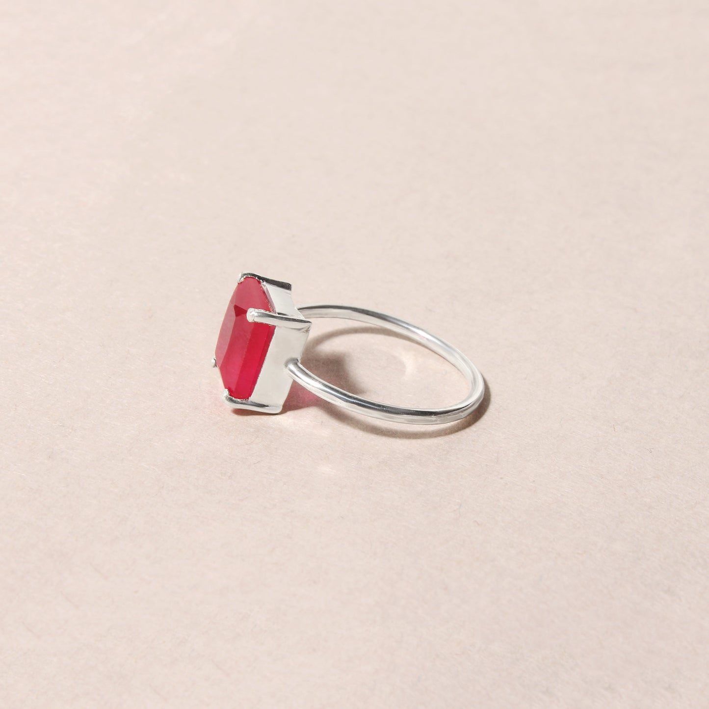 925 Sterling Silver Ruby Quartz Gemstone Ring | Elegant Red Stone Statement Jewelry for Women | Handmade Fine Silver Ring | July Birthstone Gift