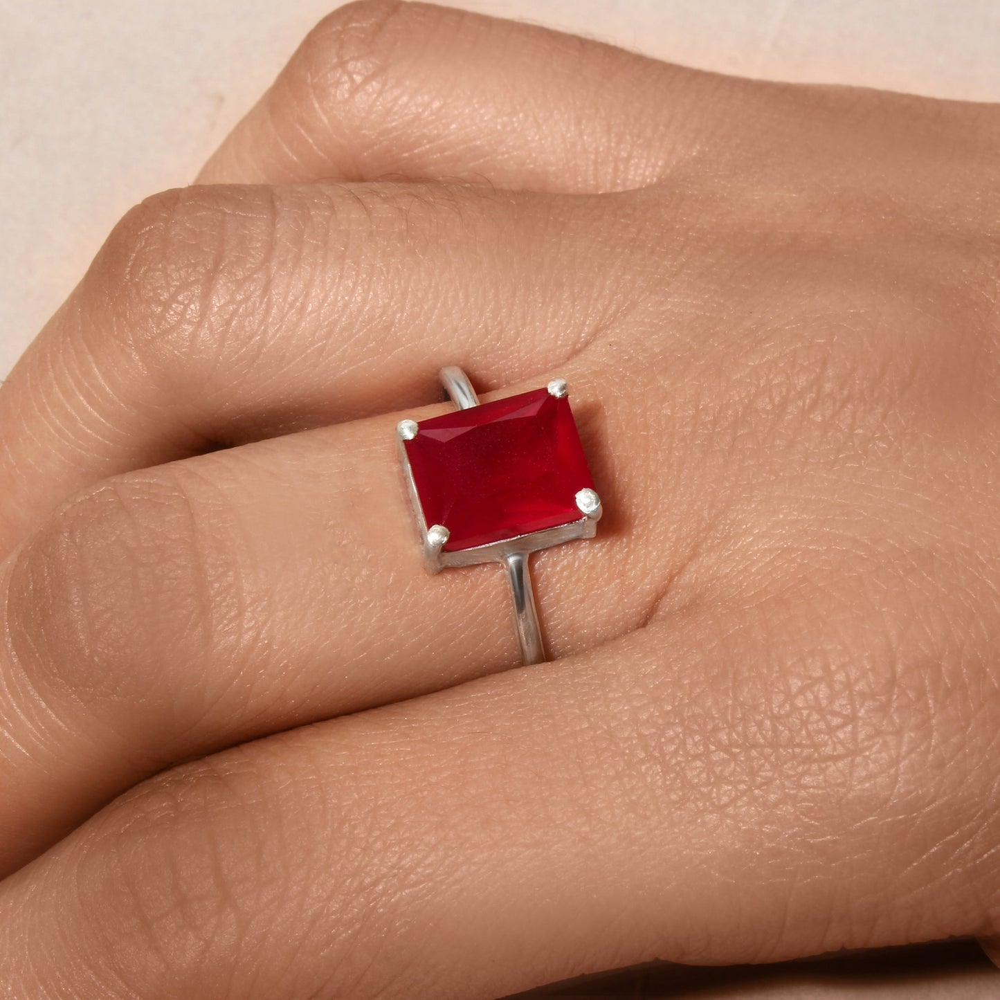 925 Sterling Silver Ruby Quartz Gemstone Ring | Elegant Red Stone Statement Jewelry for Women | Handmade Fine Silver Ring | July Birthstone Gift