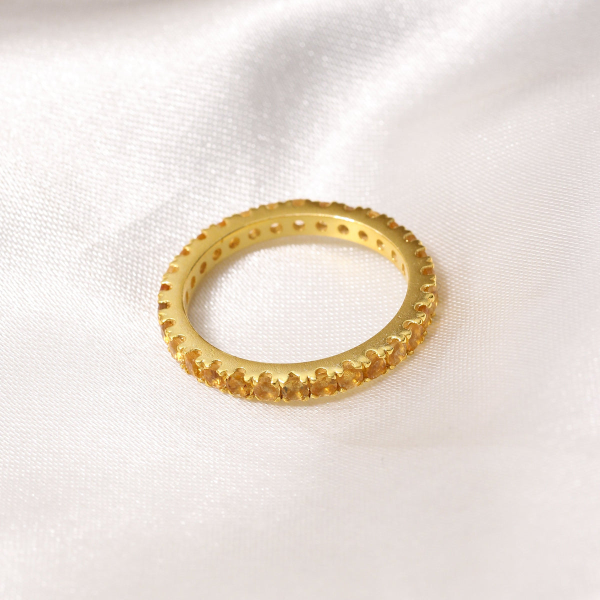 Golden Glow Natural Citrine Eternity Band Ring – Natural Gemstone Sparkle