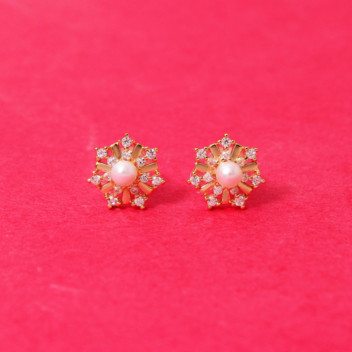 Bloom with Elegance – Natural Pearl Floral Stud Earrings in 925 Sterling Silver with Gold Plating
