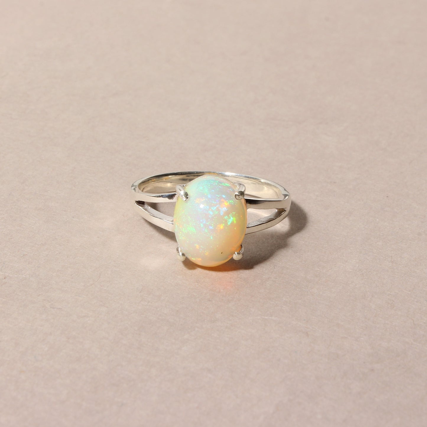 Natural Ethiopian Opal Oval Cabochon Ring – 925 Sterling Silver Fire Opal Gemstone Ring for Women | October Birthstone Jewelry