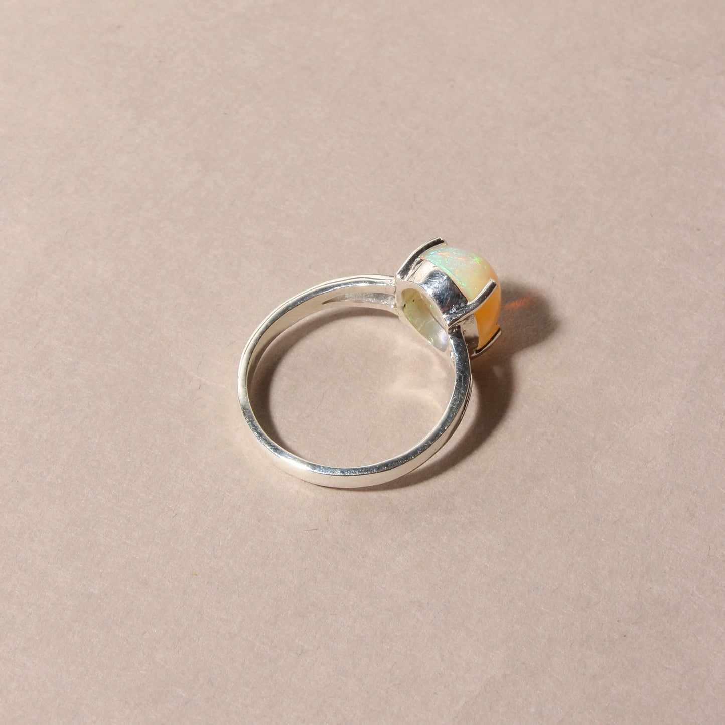 Natural Ethiopian Opal Oval Cabochon Ring – 925 Sterling Silver Fire Opal Gemstone Ring for Women | October Birthstone Jewelry