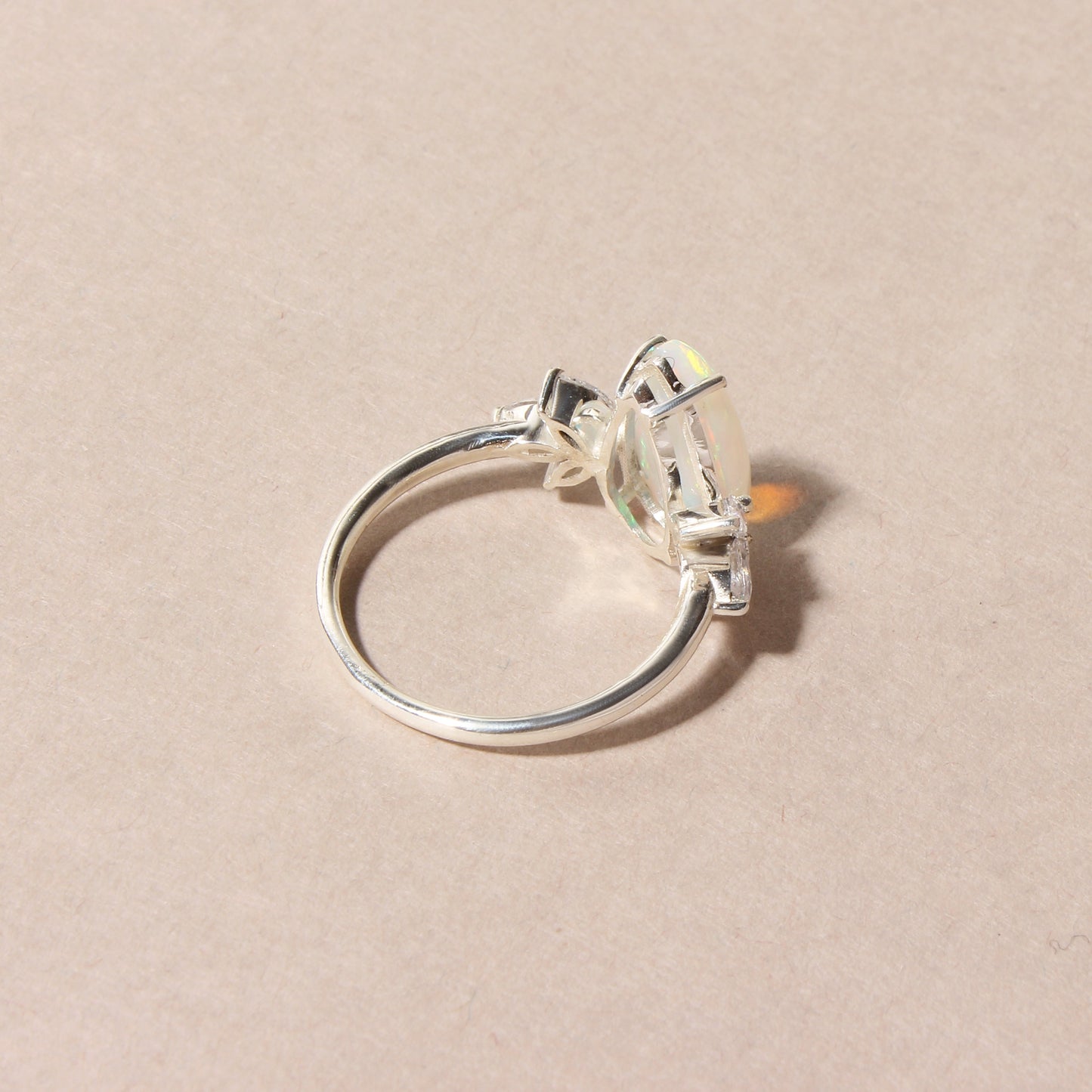Natural Ethiopian Opal Pear Shape Ring with Marquise Accent Stones – 925 Sterling Silver Fire Opal Statement Ring for Women