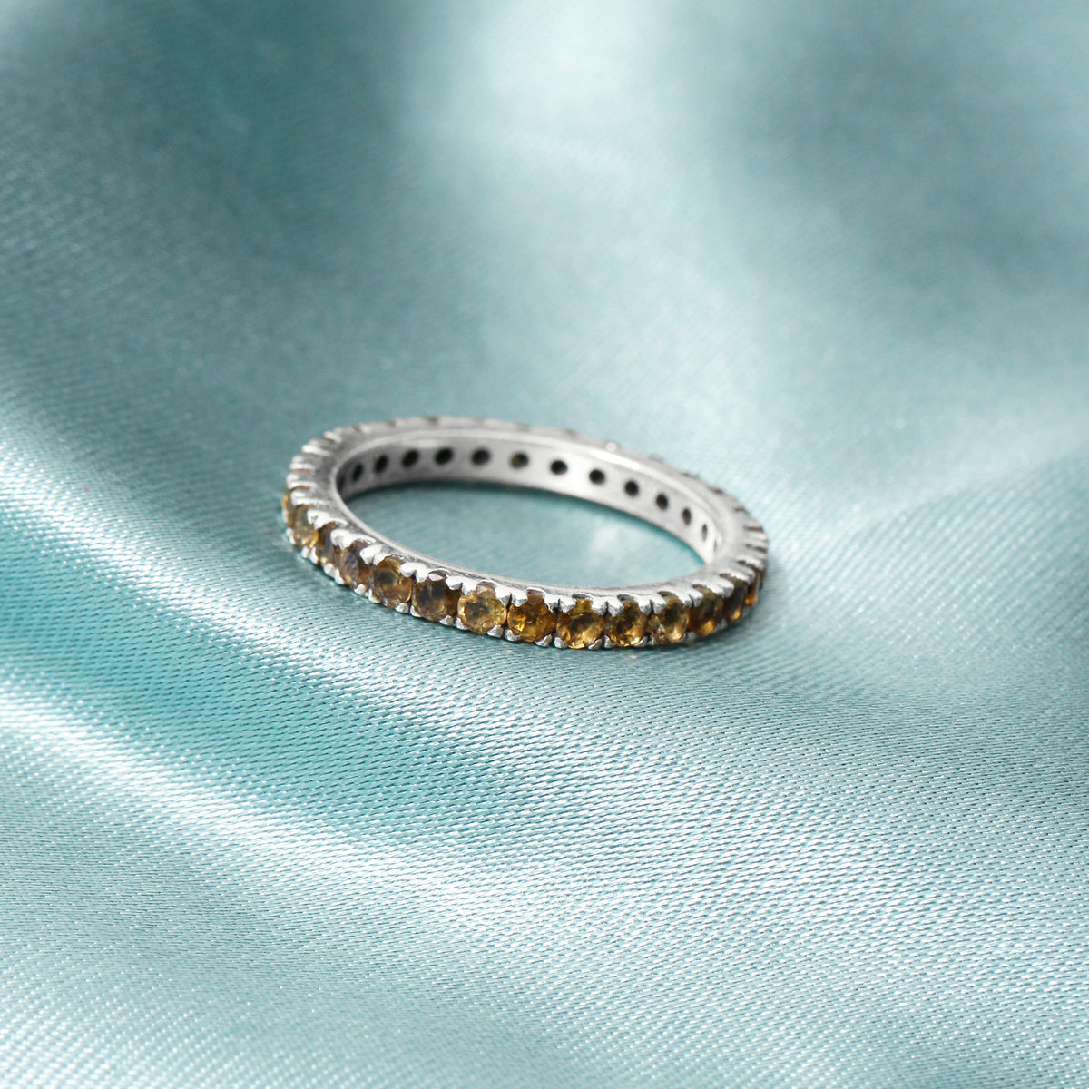 Golden Glow Natural Citrine Eternity Band Ring – Natural Gemstone Sparkle