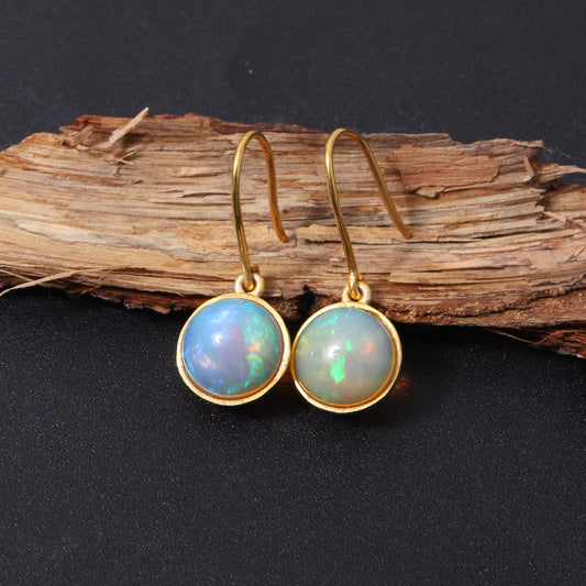 Natural Ethiopian Opal Drop Earrings – Iridescent Fire Opal Gold-Plated Dangle Earrings for Women