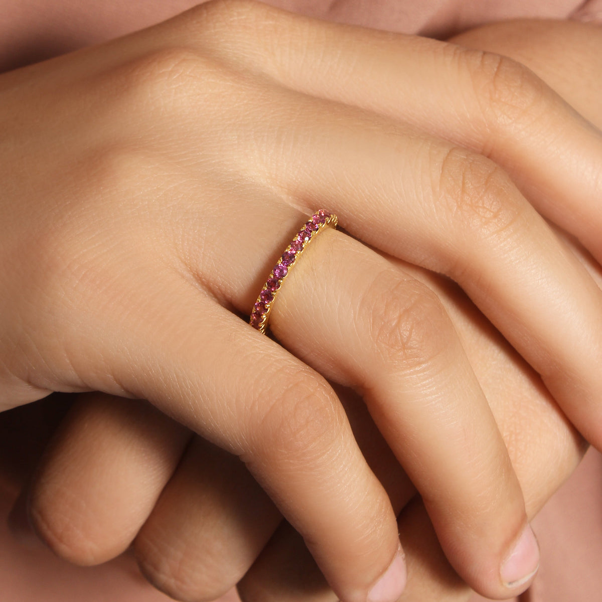 Natural Purple Garnet Eternity Band – 925 Sterling Silver Stacking Ring