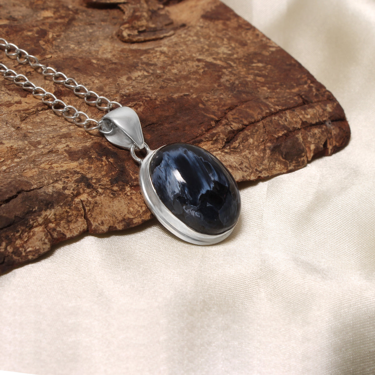 Natural Pietersite Smooth Oval Gemstone Pendant – Protection, Grounding & Inner Strength