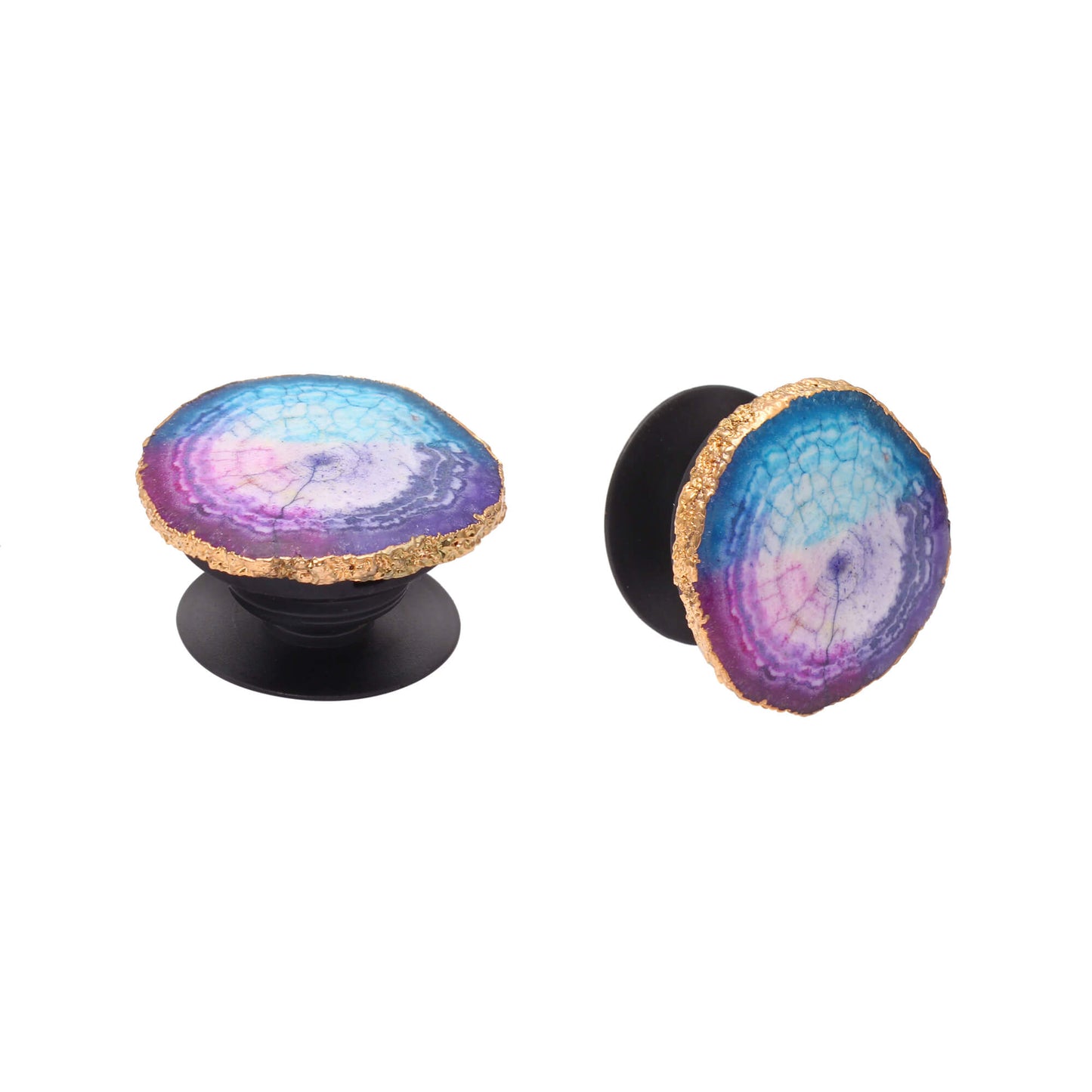 Rainbow Druzy Pop Socket Mobile Holder with Gold Plated Edges - Unique and Stylish Phone Grip