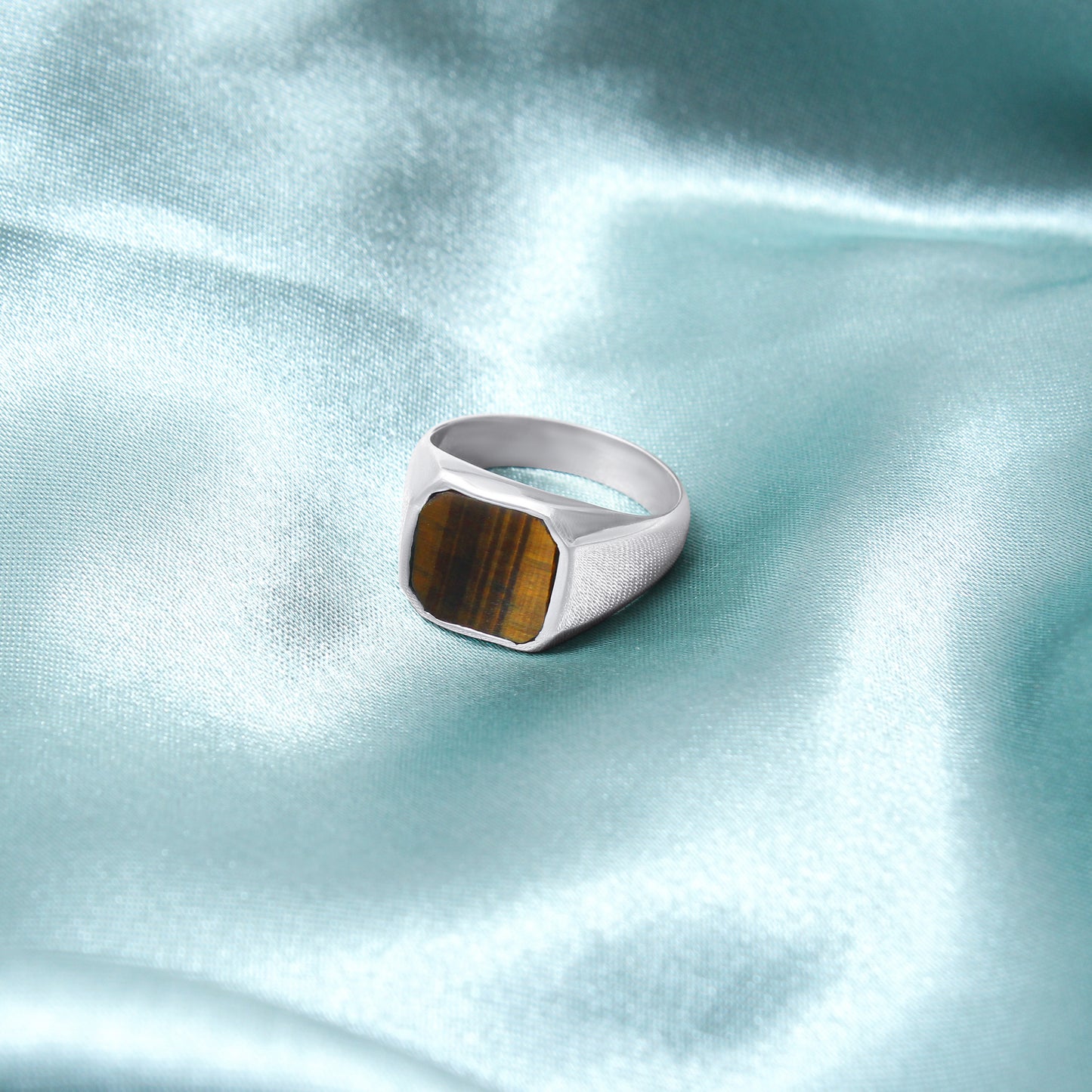 Bold Men's Signet Ring with Natural Tiger Eye Stone – Modern Statement Jewelry