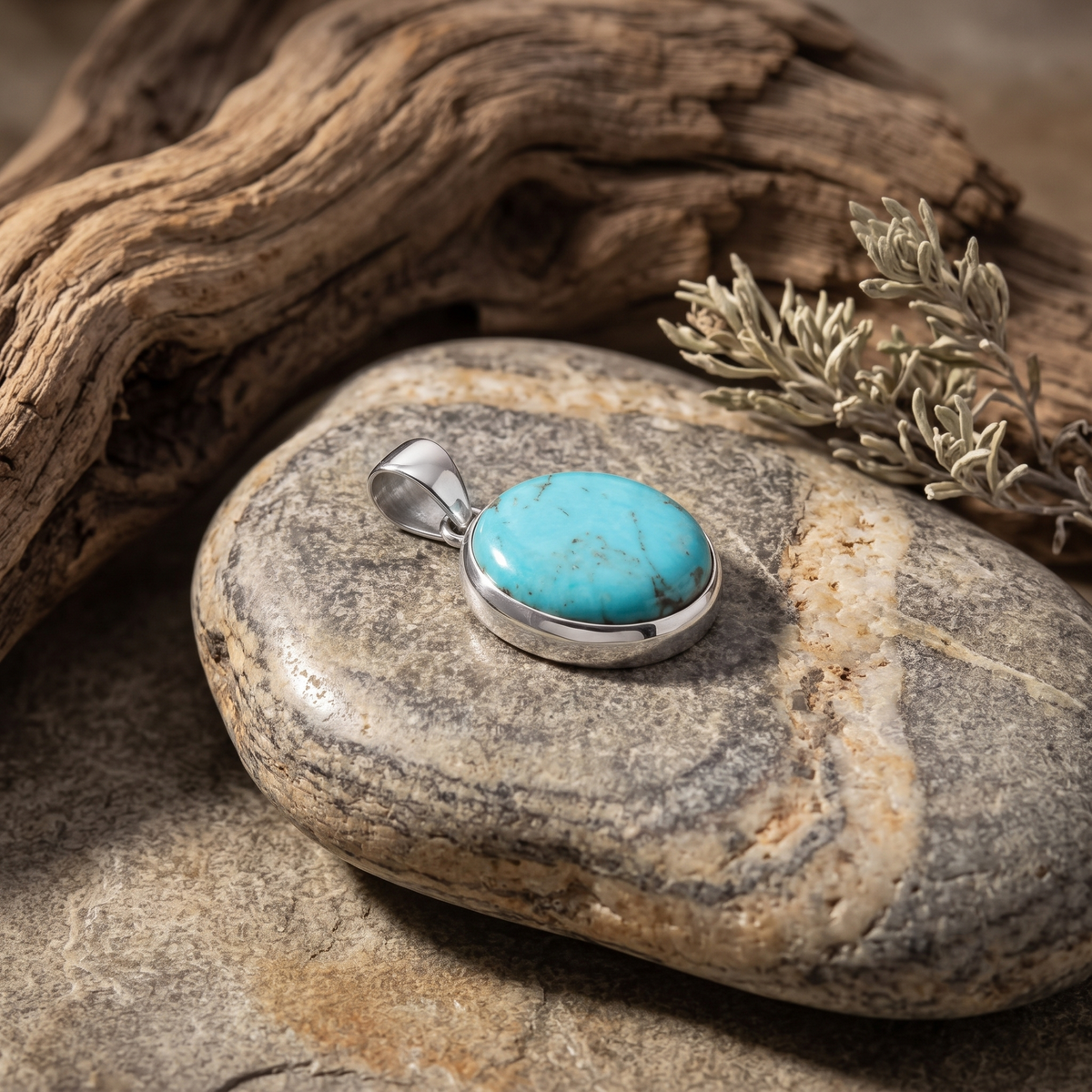 Natural Turquoise Smooth Round Gemstone Pendant – Calming Protection & Positive Energy