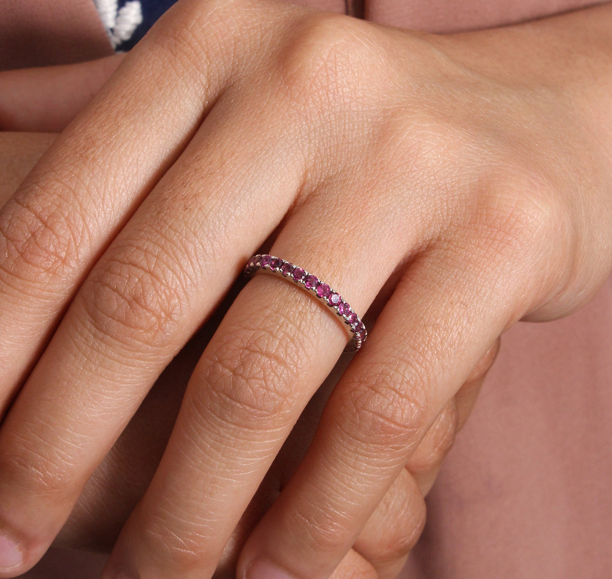 Natural Purple Garnet Eternity Band – 925 Sterling Silver Stacking Ring