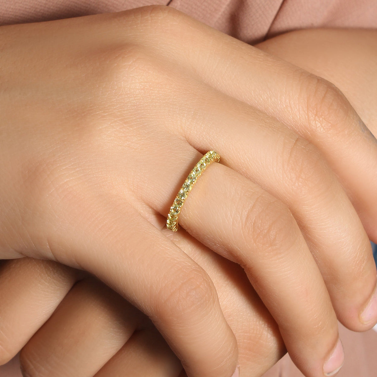 Natural Green Peridot Eternity Band – Sterling Silver Stackable Ring