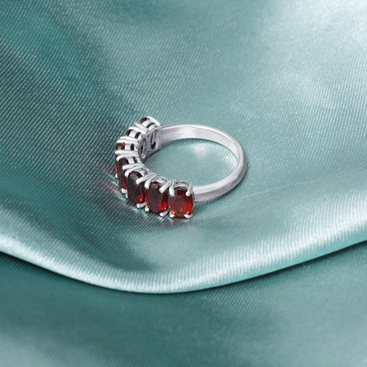 925 Sterling Silver Natural Garnet Half Eternity Ring For Wedding Anniversary Gift For Her Ring