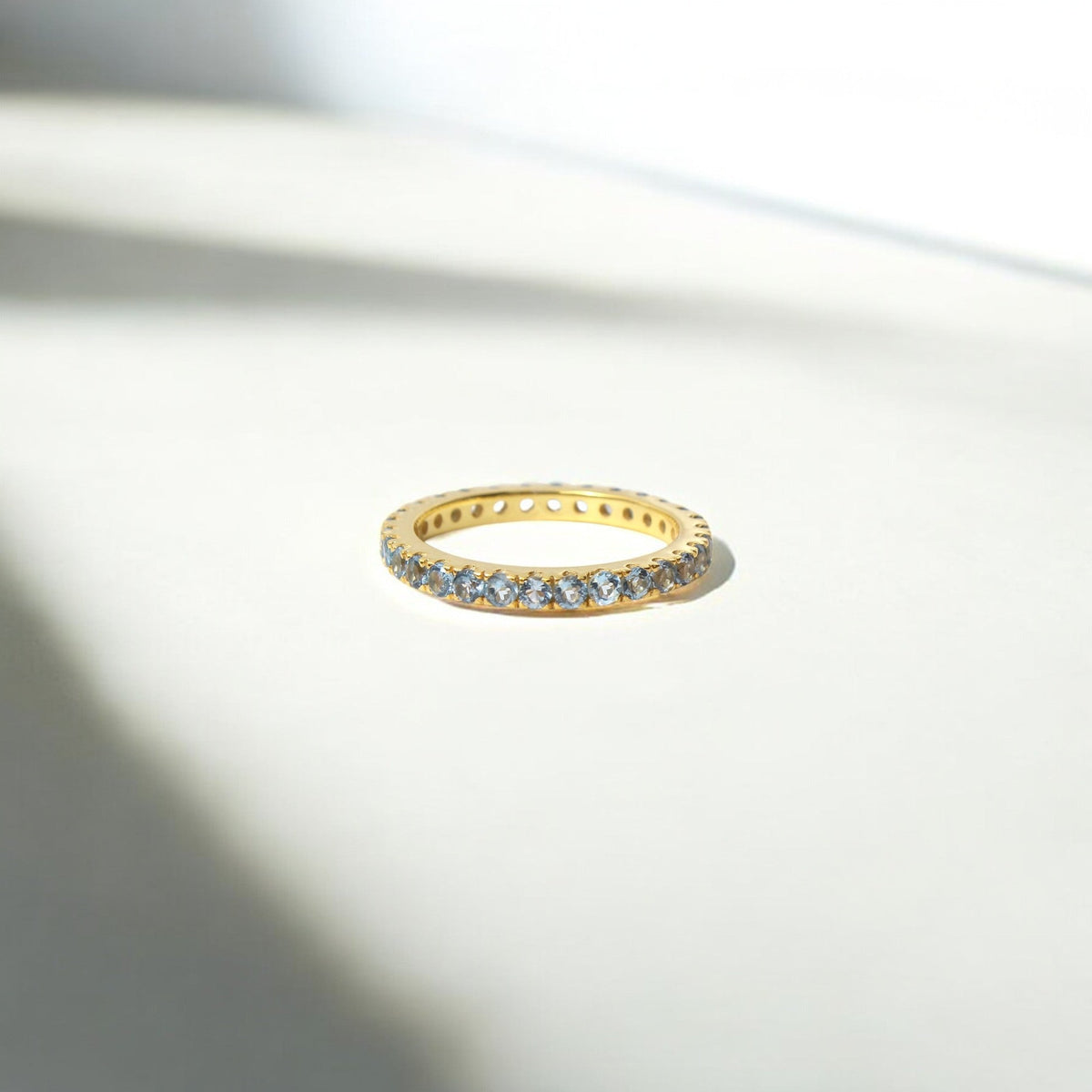 Elegant Sky Beauty Natural Gemstone Eternity Ring – Sterling Silver