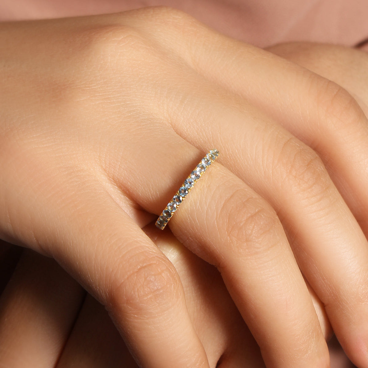 Elegant Sky Beauty Natural Gemstone Eternity Ring – Sterling Silver