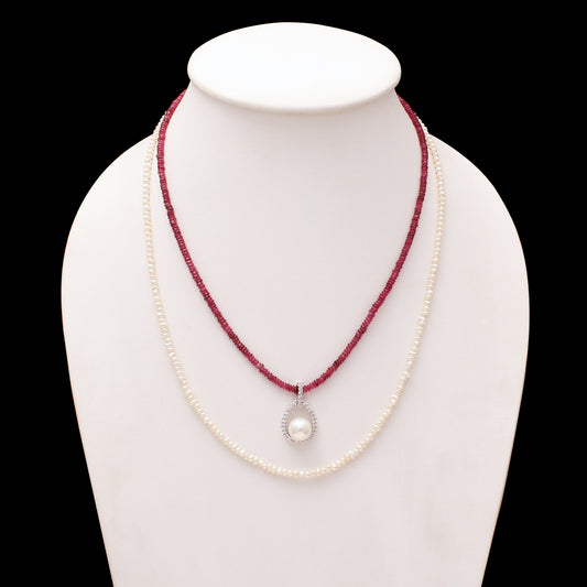 Pearl & Ruby Pendant: Timeless Elegance, Layered Necklace