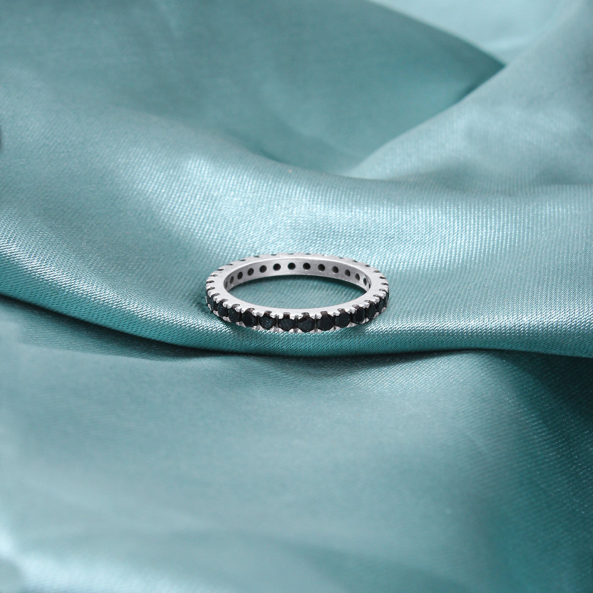 Natural Black Spinel Eternity Ring – 925 Sterling Silver Stacking Band