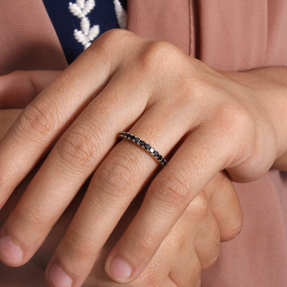 Natural Black Spinel Eternity Ring – 925 Sterling Silver Stacking Band