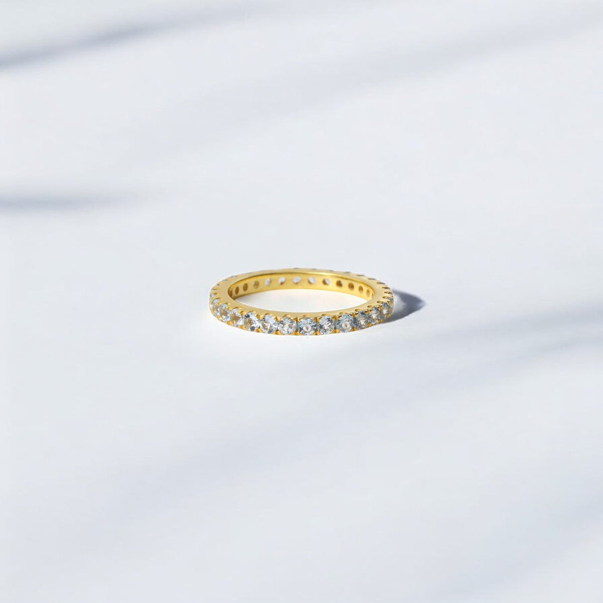 925 Sterling Silver Aquamarine Eternity Band Ring – Elegant, Timeless & Natural Beauty