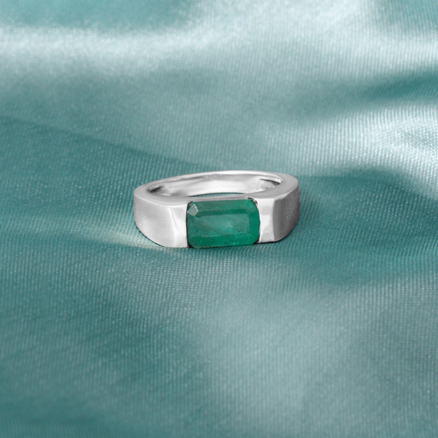 925 Sterling Silver Natural Emerald Men’s Ring – Rectangular Green Emerald Sterling Silver Statement Ring
