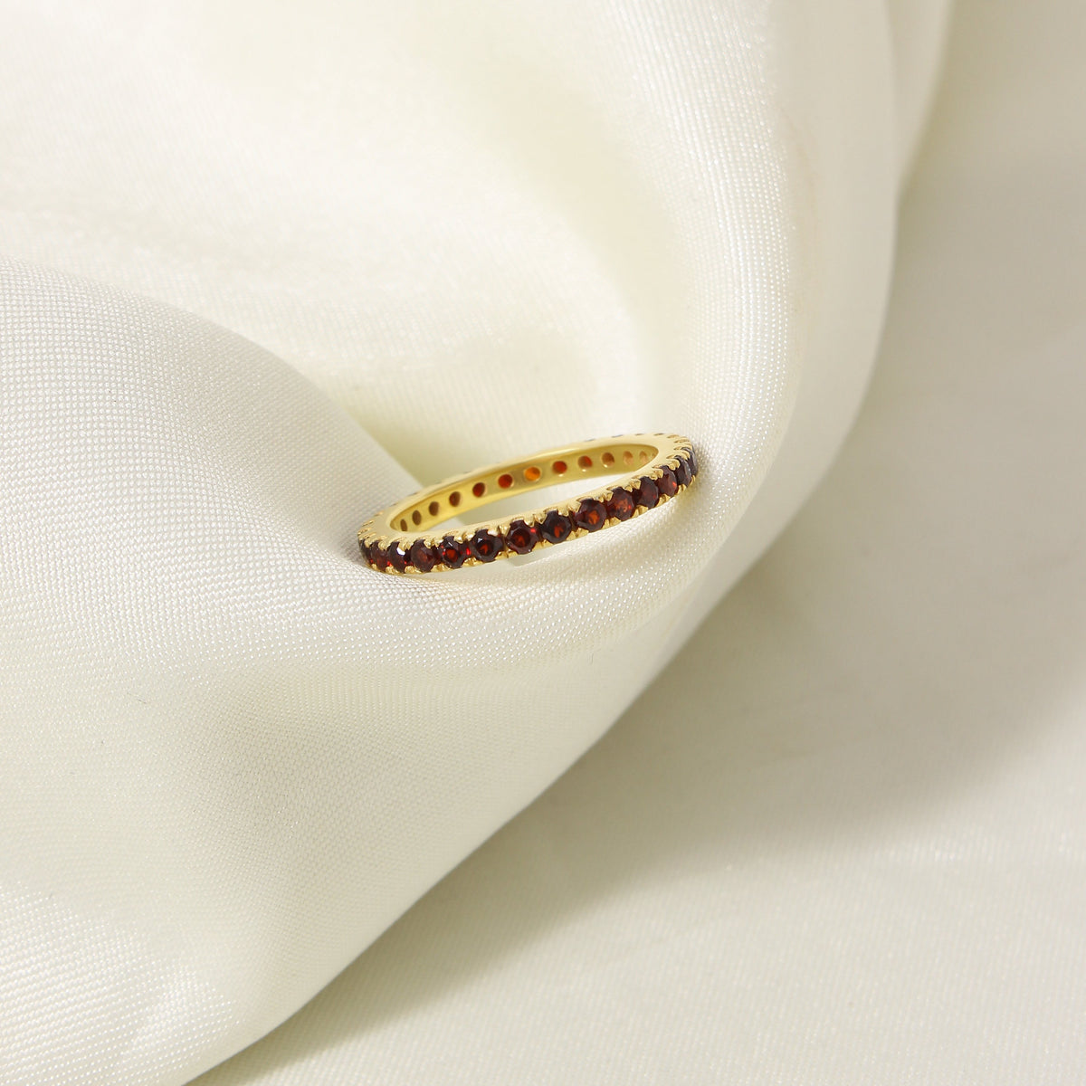 925 Sterling Silver Red Garnet Stacking Ring | Natural Gemstone Eternity Band
