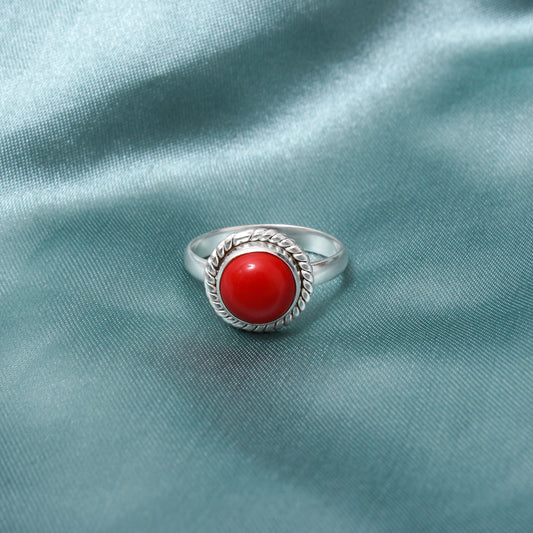 925 Sterling Silver Natural Red Coral Ring | Moonga Gemstone Ring for Women | Handmade Statement Jewelry