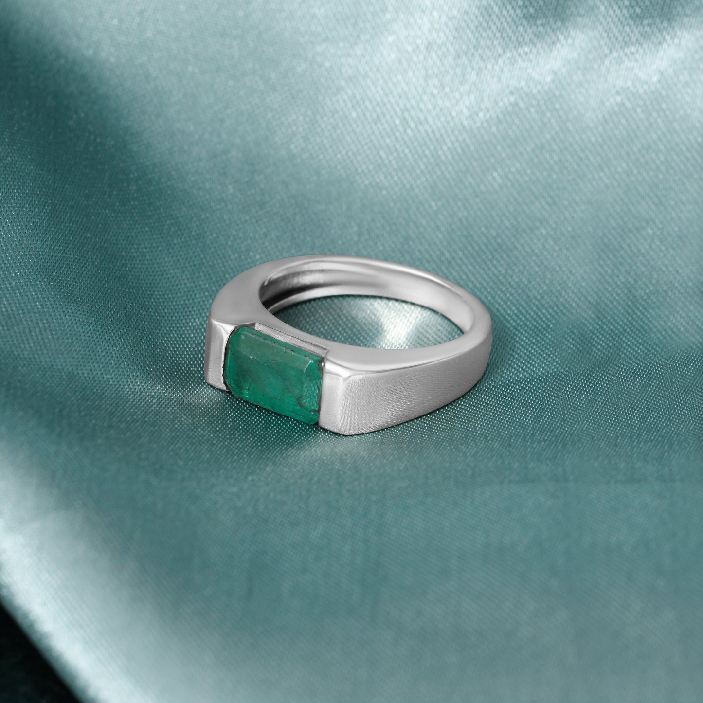 925 Sterling Silver Natural Emerald Men’s Ring – Rectangular Green Emerald Sterling Silver Statement Ring