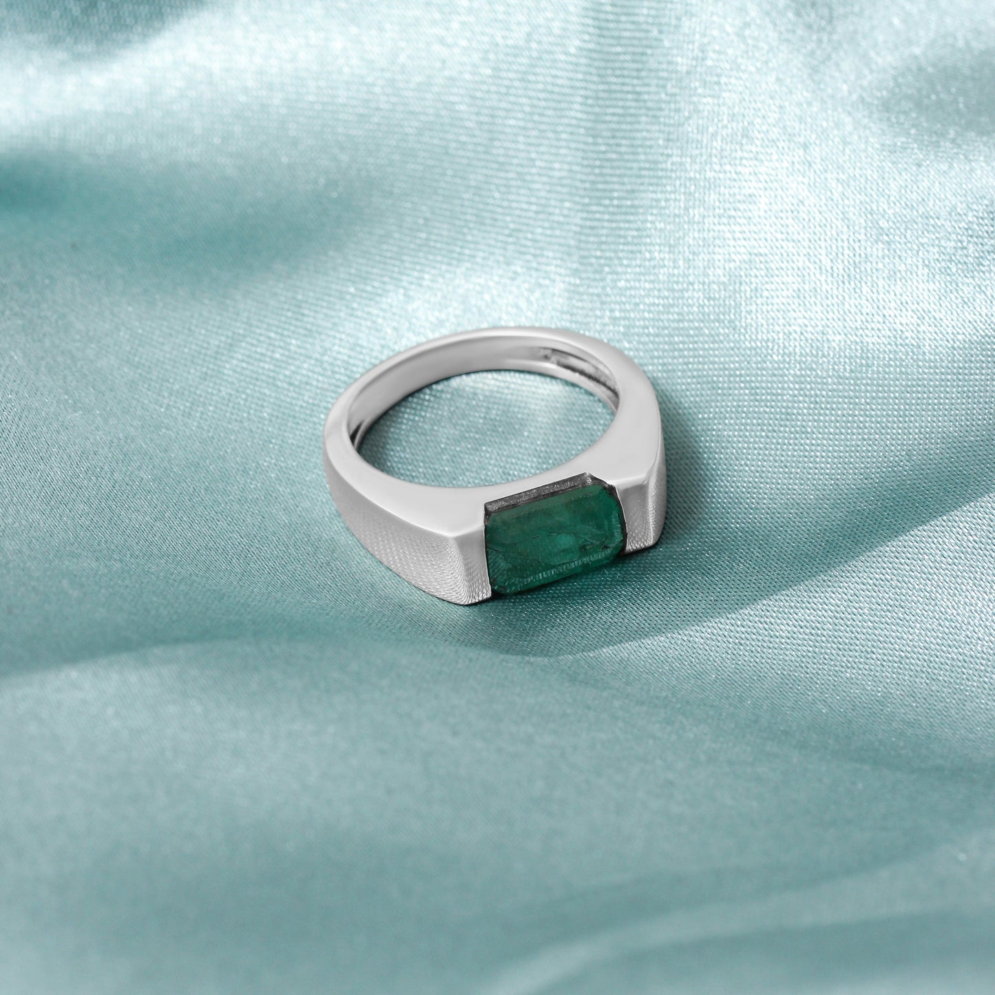 925 Sterling Silver Natural Emerald Men’s Ring – Rectangular Green Emerald Sterling Silver Statement Ring