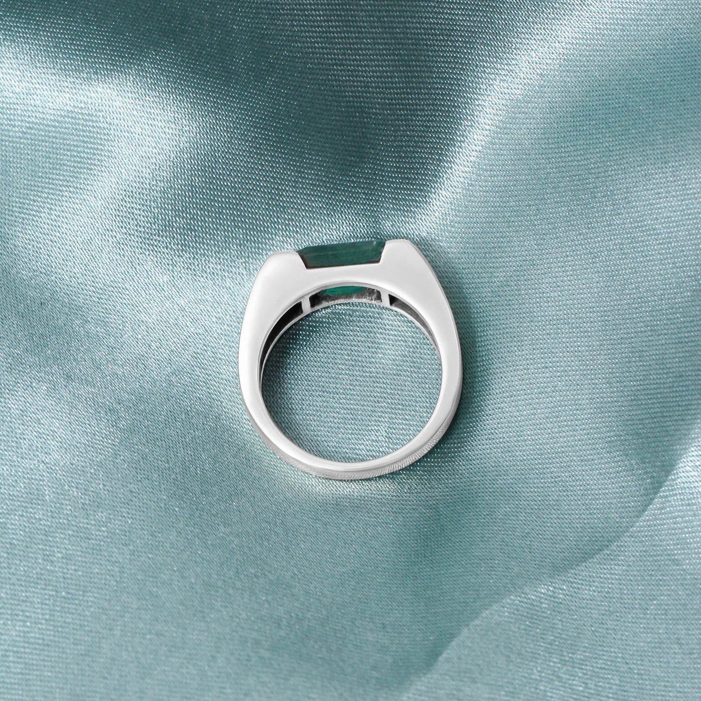 925 Sterling Silver Natural Emerald Men’s Ring – Rectangular Green Emerald Sterling Silver Statement Ring