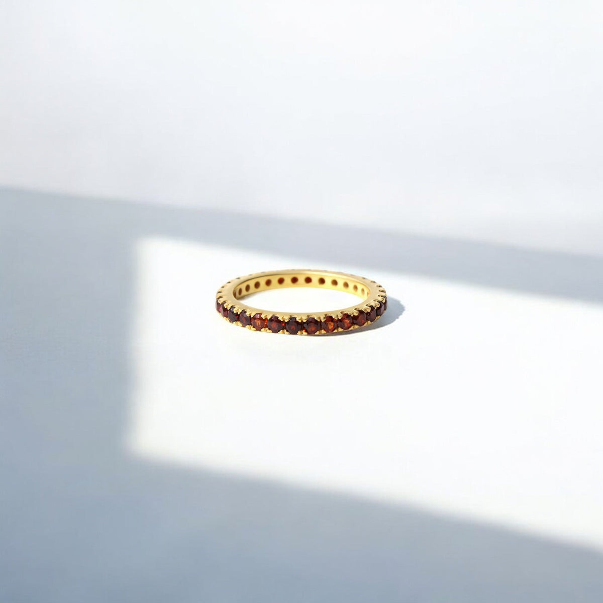 925 Sterling Silver Red Garnet Stacking Ring | Natural Gemstone Eternity Band
