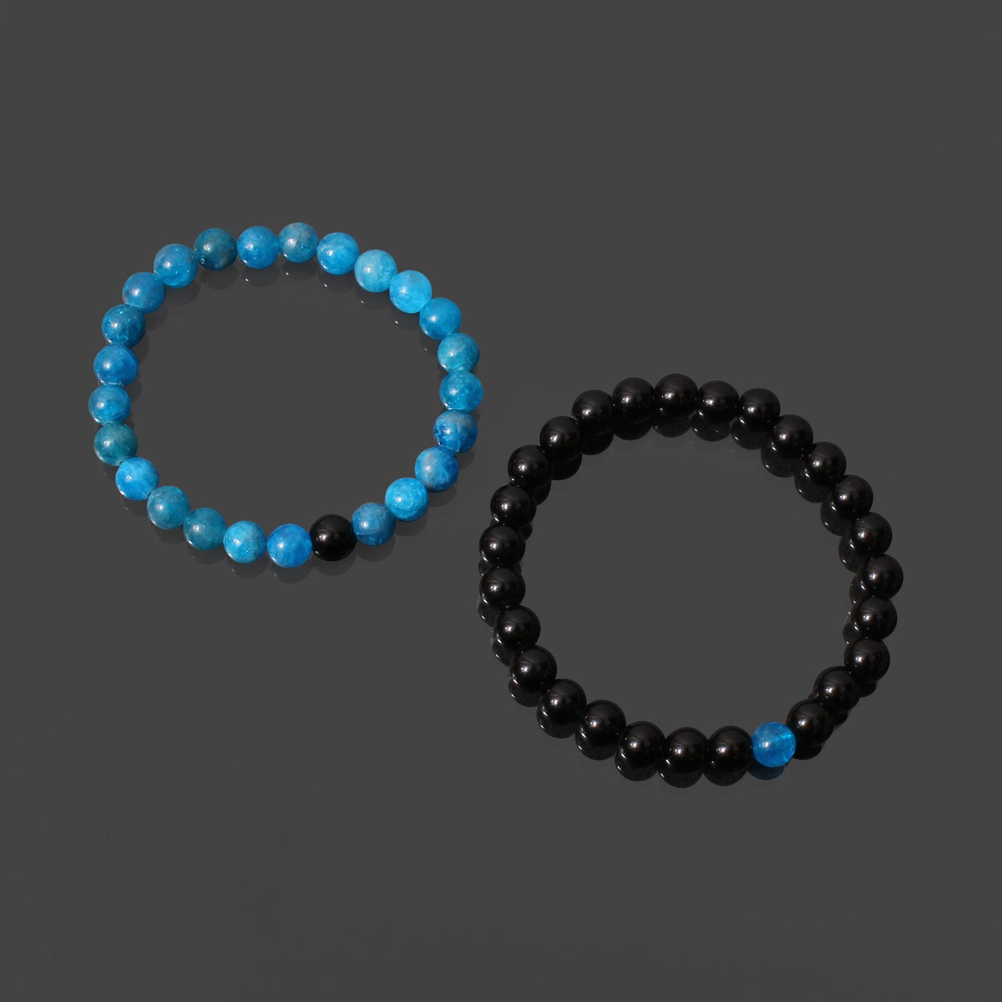 Bracelet for Couples, Onyx and Apatite Stretch Beaded Bracelet