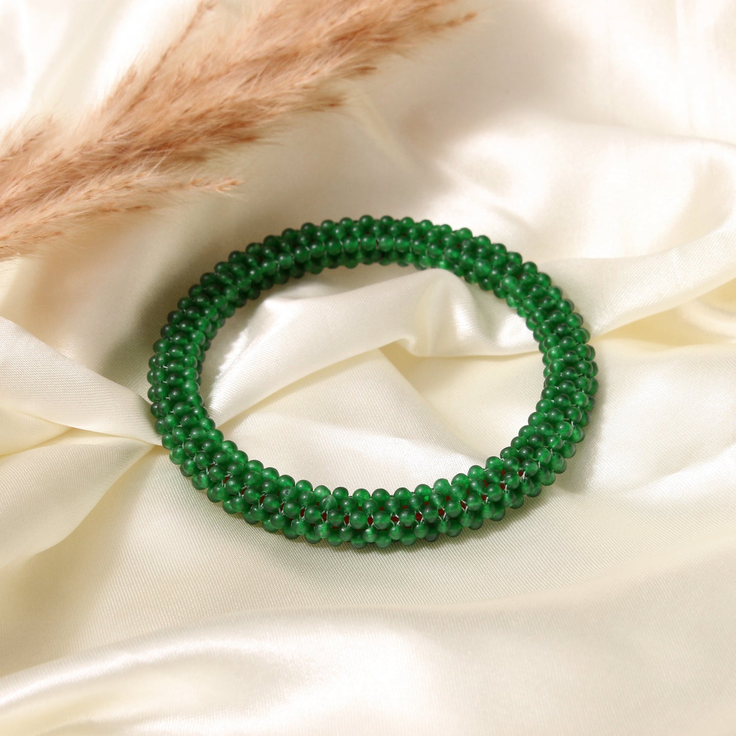 Green Onyx Beaded Bangle/Bracelet – Handcrafted Jade Bracelet for a Bold Statement