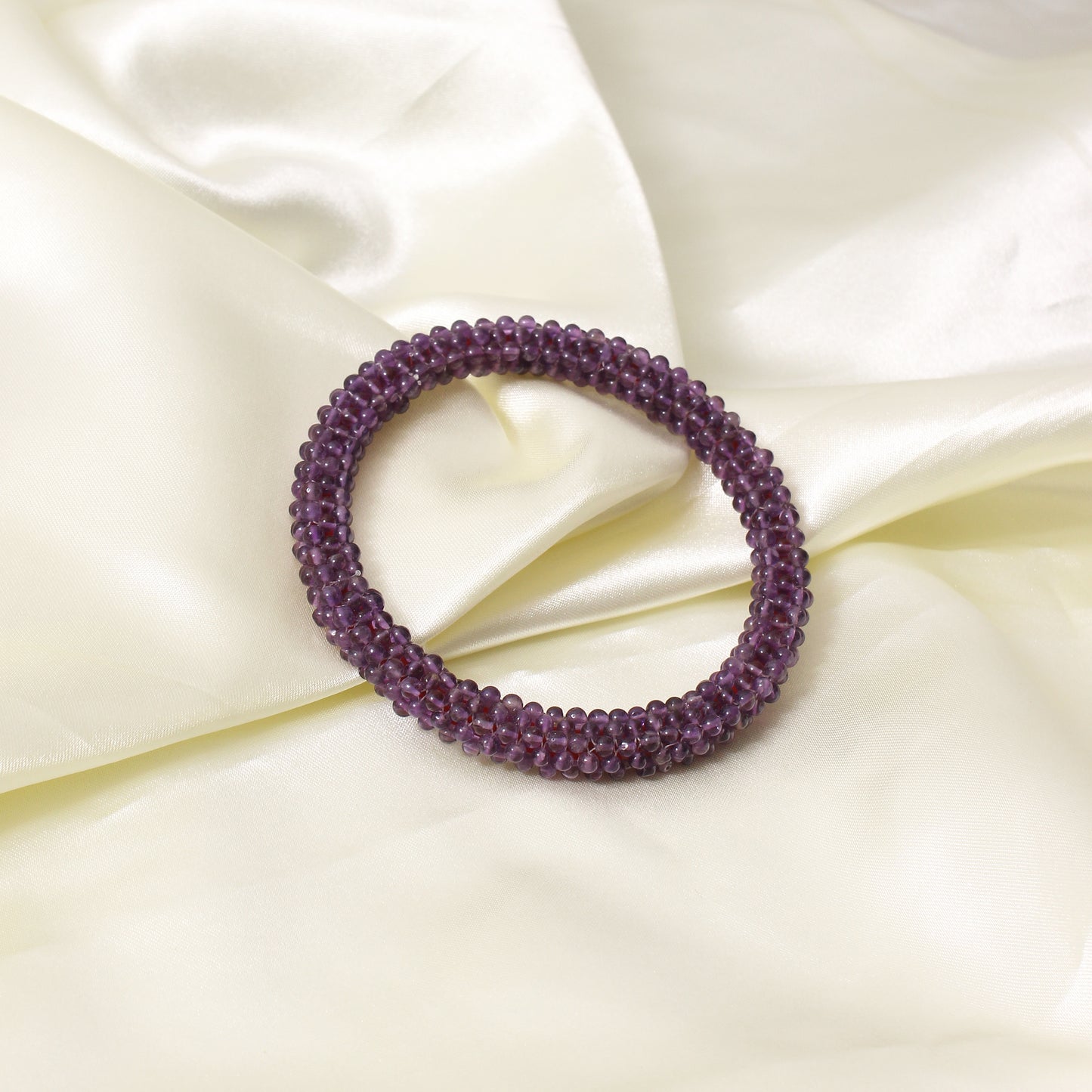 Natural Amethyst Beaded Bangle/Bracelet - Handcrafted Elegance & Passionate Energy