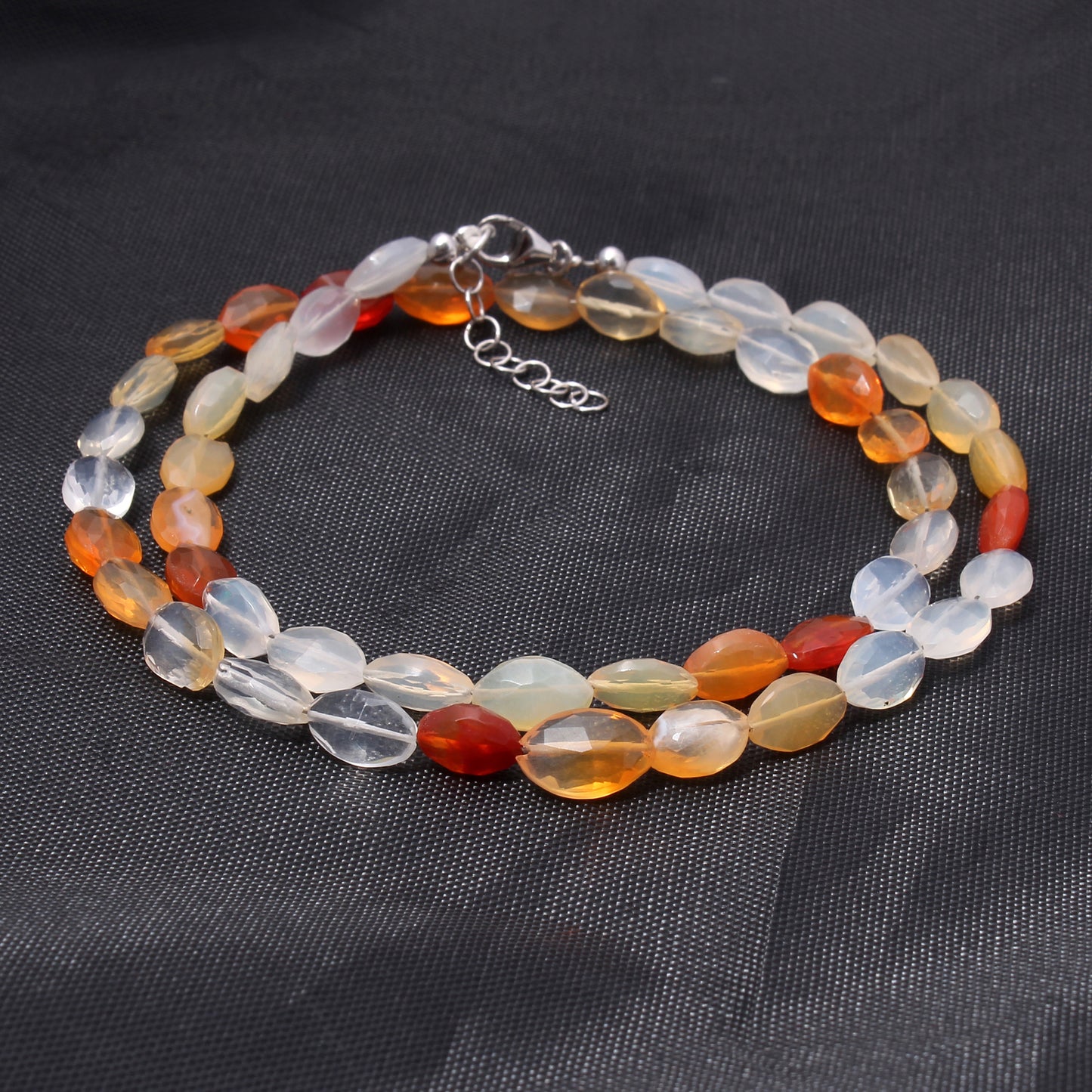 Mexican Fire Opal Faceted Gemstone Necklace, Oval Beaded Necklace